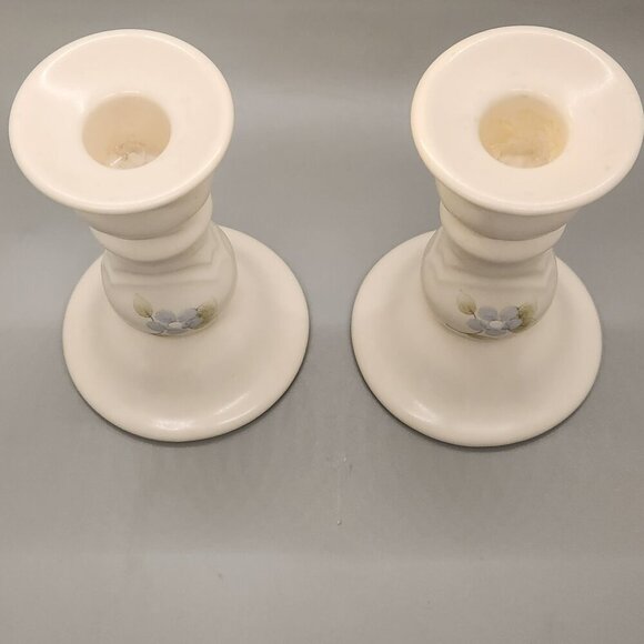 Pair Pfaltzgraff TEA ROSE Stoneware 5" Candle Stick Holders Set 2 USA @135 - Picture 4 of 5